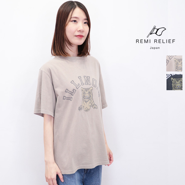 REMI RELIEF レミレリーフ RN29373176 HARD SP加工20/天竺レギュラーTシャツ ILLINOIS イリノイ タイガー 虎 トラ 半袖 プリントTシャツ | 25AW トップス 秋冬