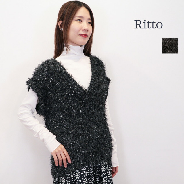 Ritto リット 202419-FB ミックスファーベスト ニットプルオーバー