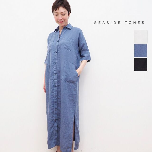 Seaside Tones シーサイドトーンズ リネン ポケットマキシシャツドレス シャツワンピース 春夏 21ss