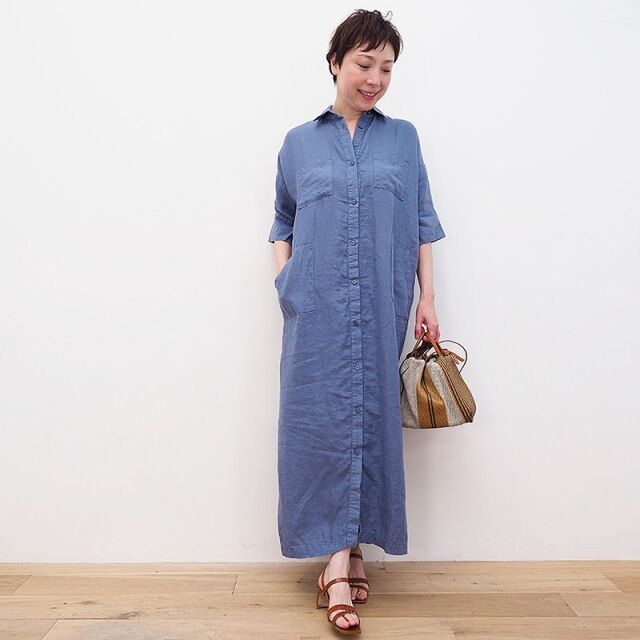 Seaside Tones シーサイドトーンズ リネン ポケットマキシシャツドレス シャツワンピース 春夏 21ss