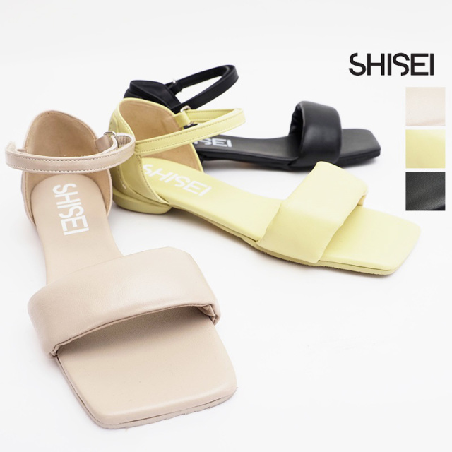 SHISEI シセイ 22009S ストラップフラットサンダル PADDED SANDALS パドルサンダル スクエアトゥー ペタンコ レザーサンダル  ローヒール シーセイ | 春夏 シューズ 23SS