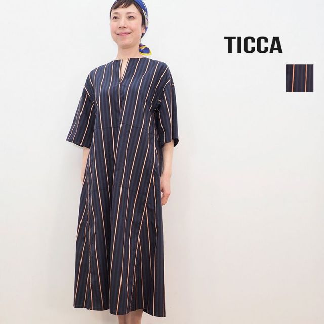Ticca ティッカ Tbas 133 キーネックストライプロングドレス ワンピース 春夏 21ss Ticca ティッカ Tbas 133 キーネックストライプロングドレス ワンピース 春夏 21ss