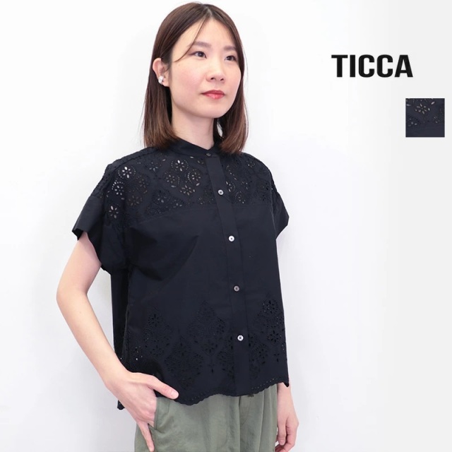 TICCA ティッカ TBES-101 レースフレンチシャツ カットワークレースブラウス フレンチスリーブ 半袖 コットン 綿 | 25SS トップス 春夏