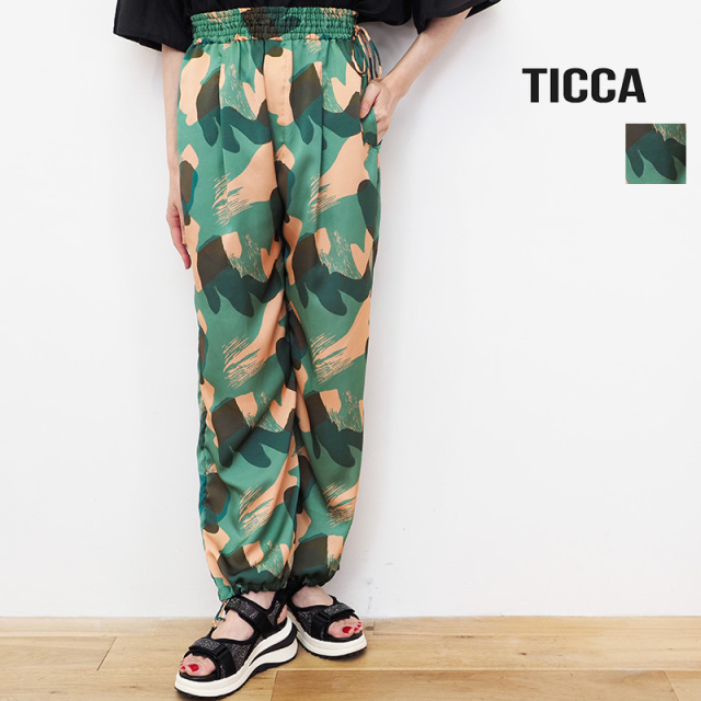 【40%OFF】TICCA ティッカ TBCS-342 サテンプリントパンツ イージーパンツ 総柄 カモフラ 迷彩 ワイドパンツ | 23SS  ボトムス 春夏