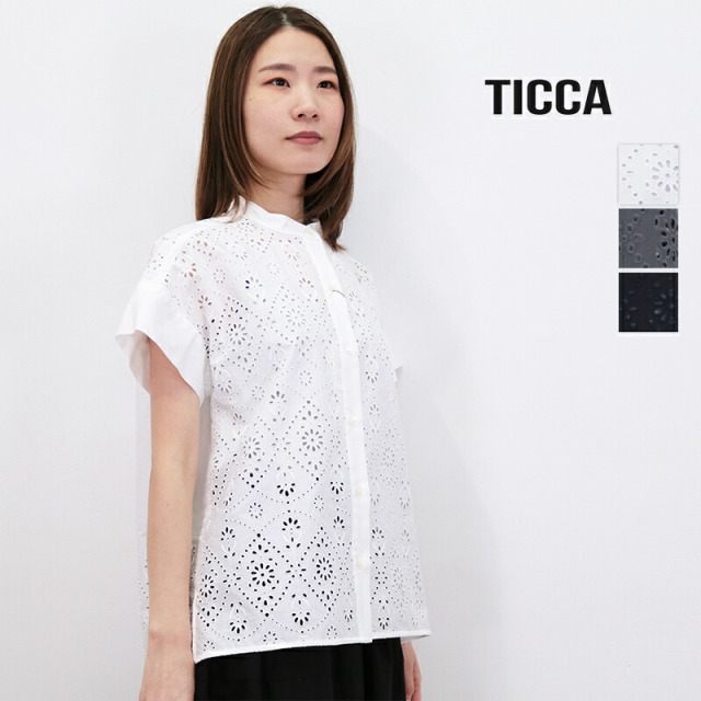 TICCA ティッカ TBDS-101 レースフレンチスリーブシャツ カットワーク 