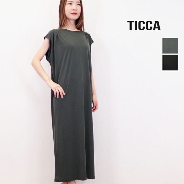 TICCA ティッカ TBDS-442 ギャザーノースリーブワンピース Tシャツ 