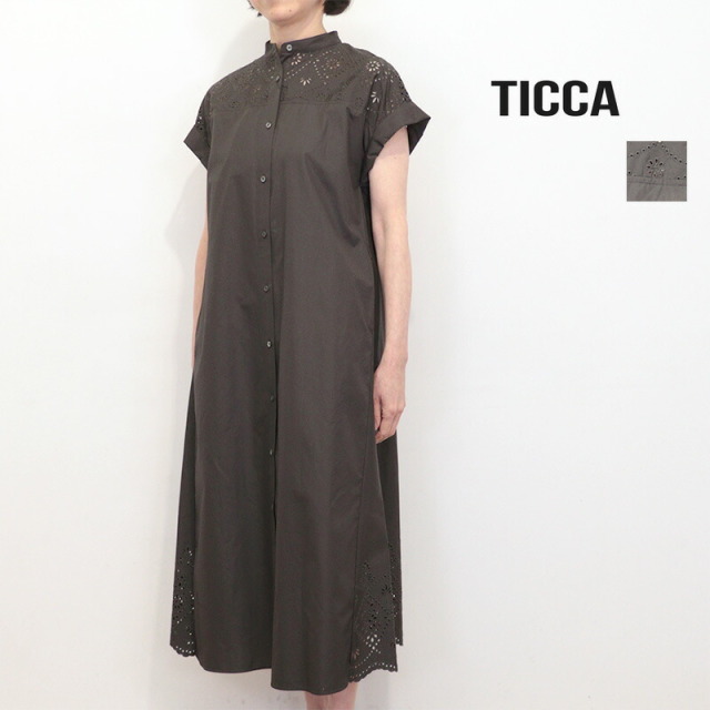 TICCA ティッカ TBFS-123 レースフレンチスリーブワンピース シャツワンピース カットワーク 半袖 | 26SS 春夏