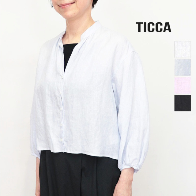 TICCA ティッカ TBFS-409 リネンギャザーブラウスジャケット シャツ 長袖 カーディガン 麻100% リネン100% | 26SS トップス 春夏