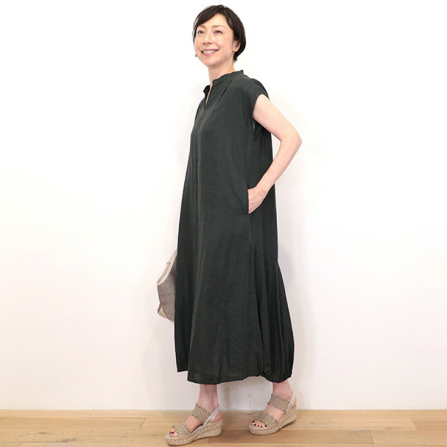 TICCA ティッカ 麻 リネン 100％ ワンピース カーキ カフタンドレス TICCA ティッカ TBFS-412 リネンフレンチスリーブバルーンドレス