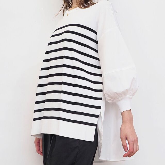 TORRAZZO DONNA トラッツォドンナ 6229-434 ボーダーニット×シャツ ハイブリットトップス ブラウス | 23SS トップス 春夏