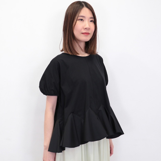 TORRAZZO DONNA ピンタックバッグリボンブラウス トラッゾドンナ 黒 TORRAZZO DONNA トラッゾドンナ 6250-576 異素材コンビフリルTシャツ