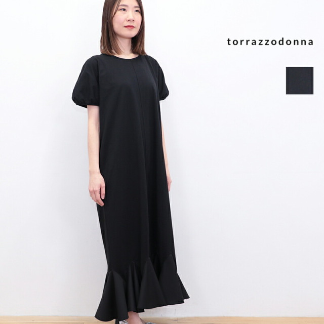 TORRAZZO DONNA/6250-577 異素材コンビフリルワンピース マキシ