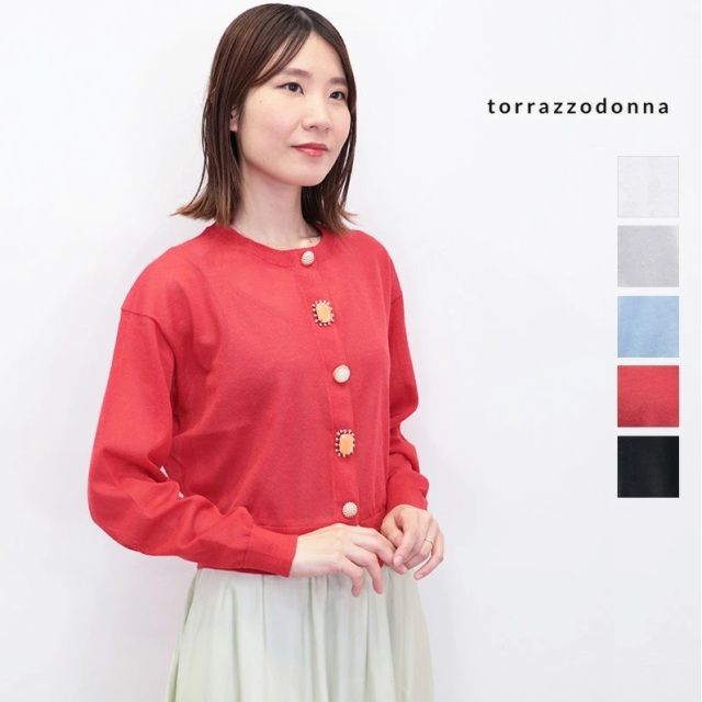 TORRAZZO DONNA トラッゾドンナ 6251-680 ビジューカーディガン 綿麻 コットンリネン ビジューボタン付き トラッツォドンナ | 25SS 春夏 トップス