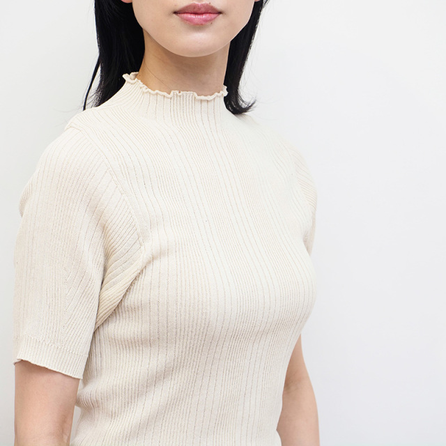 【30％OFF】unfil アンフィル WHSP-UW133 強撚コットンリブニットプルオーバー 半袖 ハイネック high twist cotton  ribbed-knit sweater | 23SS トップス 春夏