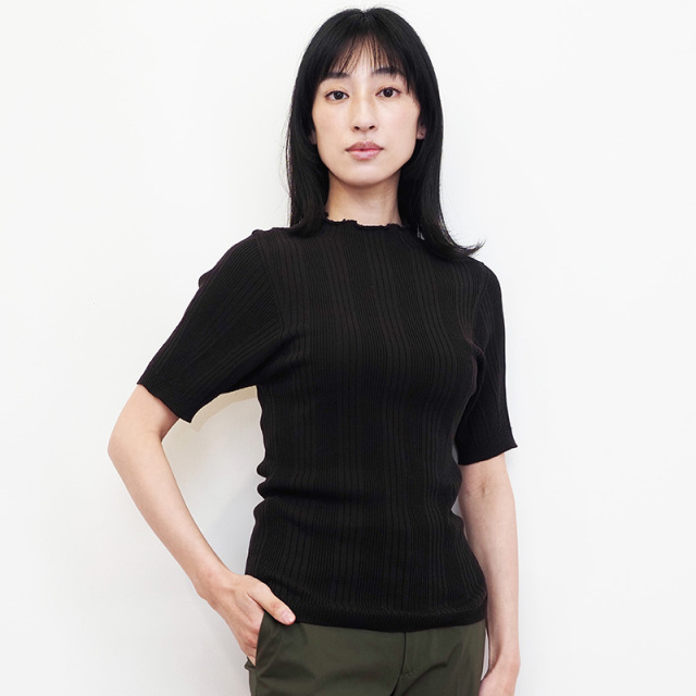 【30％OFF】unfil アンフィル WHSP-UW133 強撚コットンリブニットプルオーバー 半袖 ハイネック high twist cotton  ribbed-knit sweater | 23SS トップス 春夏