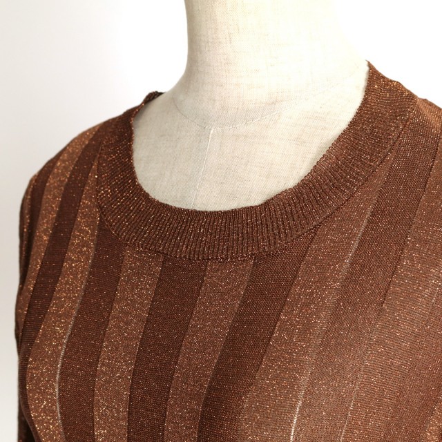 【新品 】roberto collina 半袖リブニット S ピンクブルーラメ 40%OFF】ROBERTO COLLINA ロベルトコリーナ 五分袖ラメ混紡