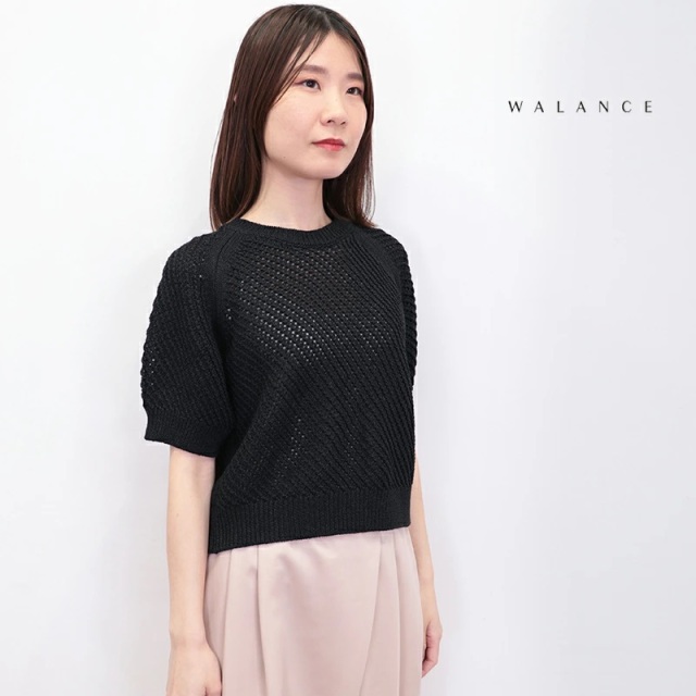 WALANCE ワランス 3251-002 ペーパーメッシュニットプルオーバー 和紙混 ショートニット paper mesh knit pullover | トップス 春夏 25SS
