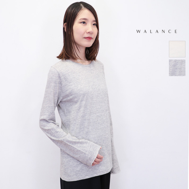 カットソー レディース 2way 肩パット Vネック デニム 手洗い コットン 薄手 クルーネック RACEA ラシア 送料無料 ブラック グレー 大人 可愛い 春 夏 秋 冬 WALANCE ワランス 3243-021 オーガニックコットン×カシミヤ