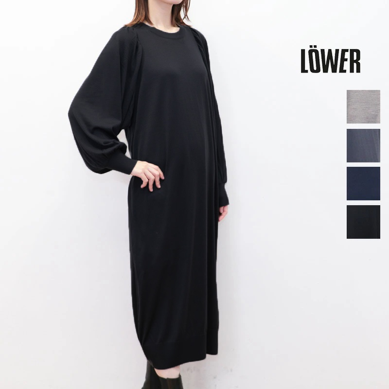 【Mサイズ期間限定】LOWER ローヴァ― LW-47 18G パフスリーブニットワンピース  ウール100％  Plainstitch Gathered Dolmansleeve Crewneck Dress ローバー | 秋冬 25AW