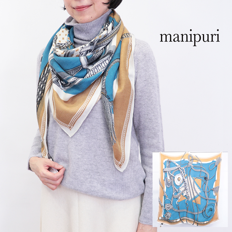 manipuri マニプリ ウールシルクストール ジョッキー 0153333011 120×120cm ベルト タッセル 馬具  | ファッショングッズ 25AW 秋冬