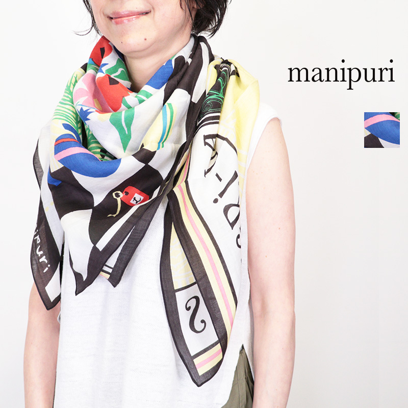 manipuri マニプリ 0161333001 コットンシルクストール シャングリラ フラワー ボタニカル スカーフ 120×120cm 大判 綿 絹 | ファッショングッズ 26SS 春夏