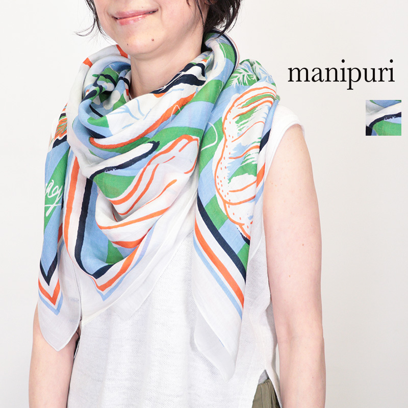 manipuri マニプリ 0161333002 コットンシルクストール ベジ ベジタブル 野菜 スカーフ 120×120cm 大判 綿 絹 | ファッショングッズ 26SS 春夏