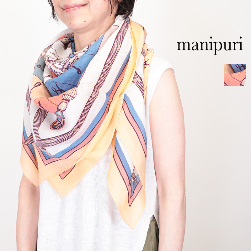 manipuri マニプリ 0161333004 コットンシルクストール クロスワード スクエア スカーフ 120×120cm 大判 綿 絹 | ファッショングッズ 26SS 春夏