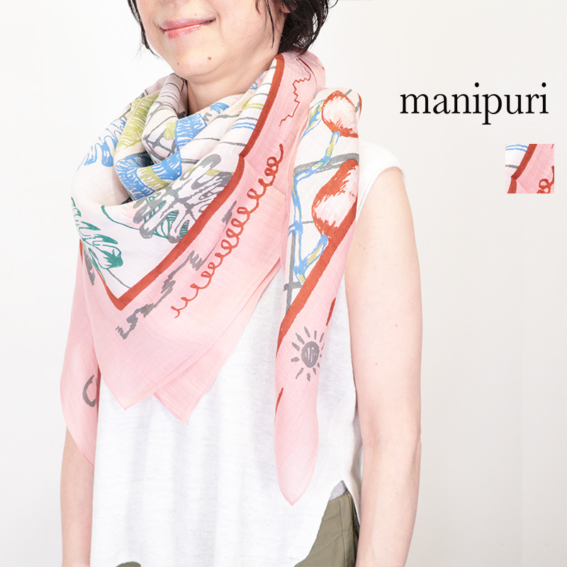 manipuri マニプリ 0161333005 コットンシルクストール トロピカルガーデン フラワー 花柄 ボタニカル 植物園 スカーフ 120×120cm 大判 綿 絹 | ファッショングッズ 26SS 春夏