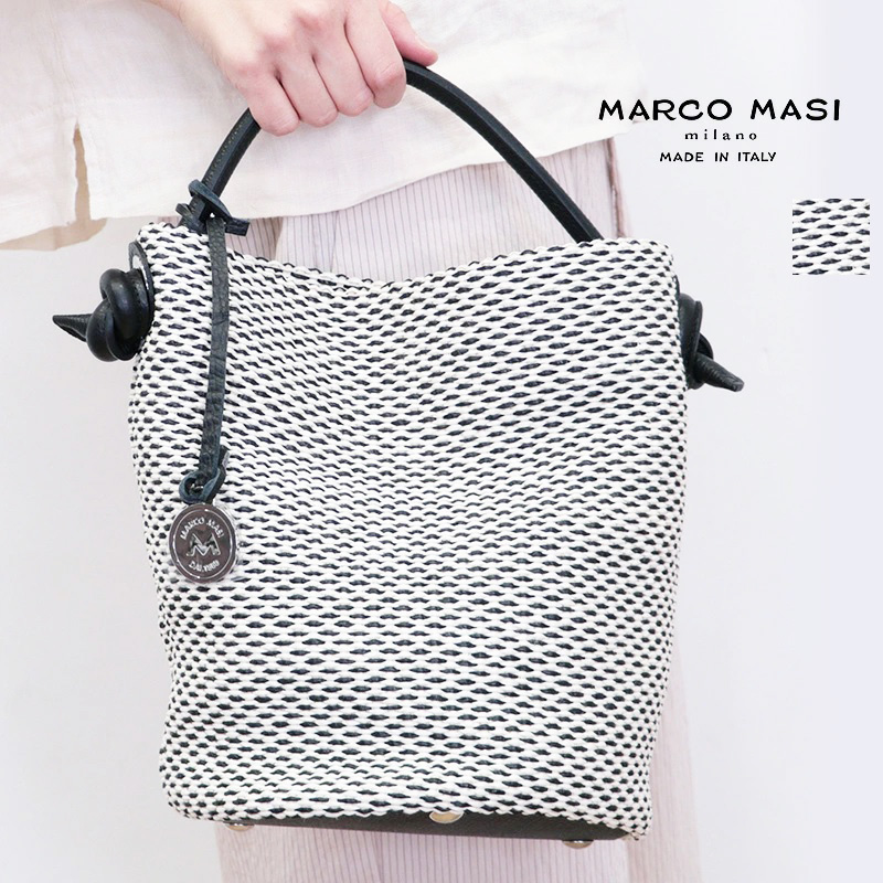 【アプト別注】MARCO MASI マルコマージ 3585 バケツ型 ラフィアライクトートバッグ ハンドバッグ ラウンド型 本革 PA-DOLL-LAMI/PA-DOLL/APE-DOLL メタリック  | バッグ 春夏 25SS