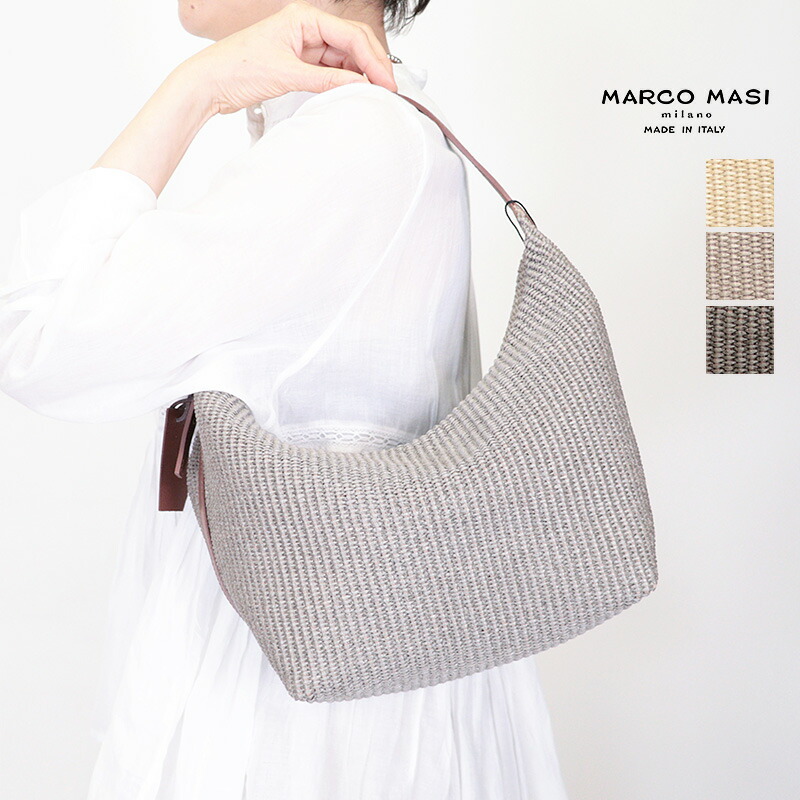 【アプト別注】MARCO MASI マルコマージ 3781  三日月型ラフィアライクトートバッグ  ハンドバッグ レザー 本革  PA/VIT | 26SS バッグ 春夏