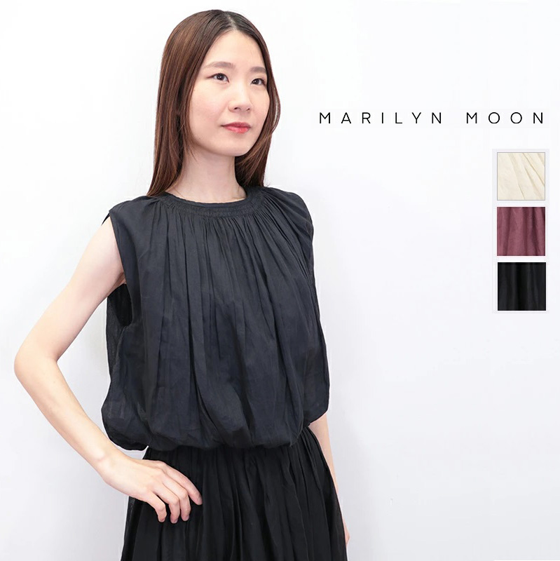 MARILYN MOON マリリンムーン 4252-150 2WAY タックテクニックシアーコットンバルーンブラウス ノースリーブショートブラウス tuck technique sheer cotton balloon blouse | 25SS トップス 春夏