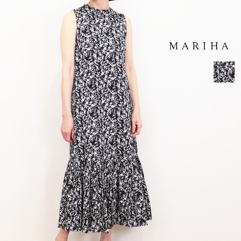 MARIHA マリハ 3211264330 ドリーミングビューティードレス ショート ノースリーブフラワープリントティアードワンピース シアサッカー Seersucker Shadow Play/Black | 26SS 春夏