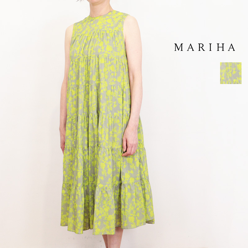 MARIHA マリハ 3211264122 ミューズのドレス ショート ノースリーブフラワープリントティアードワンピース Radiant Flowers/Grey | 26SS 春夏