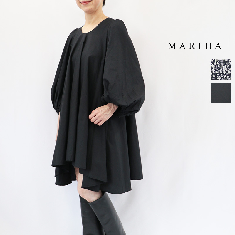 MARIHA マリハ 3211266004/3211266104 秋の星影のミニドレス Shadow Flora Black,ONYX フラワー柄 小花柄 パフスリーブワンピース コットン 綿  | 26AW 秋冬