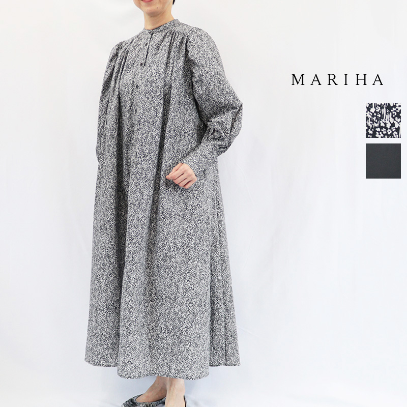 MARIHA マリハ 3211266005/3211266105 風の鳥のドレス Shadow Flora Black,ONYX フラワー柄 小花柄 シャツワンピース コットン 綿  | 26AW 秋冬