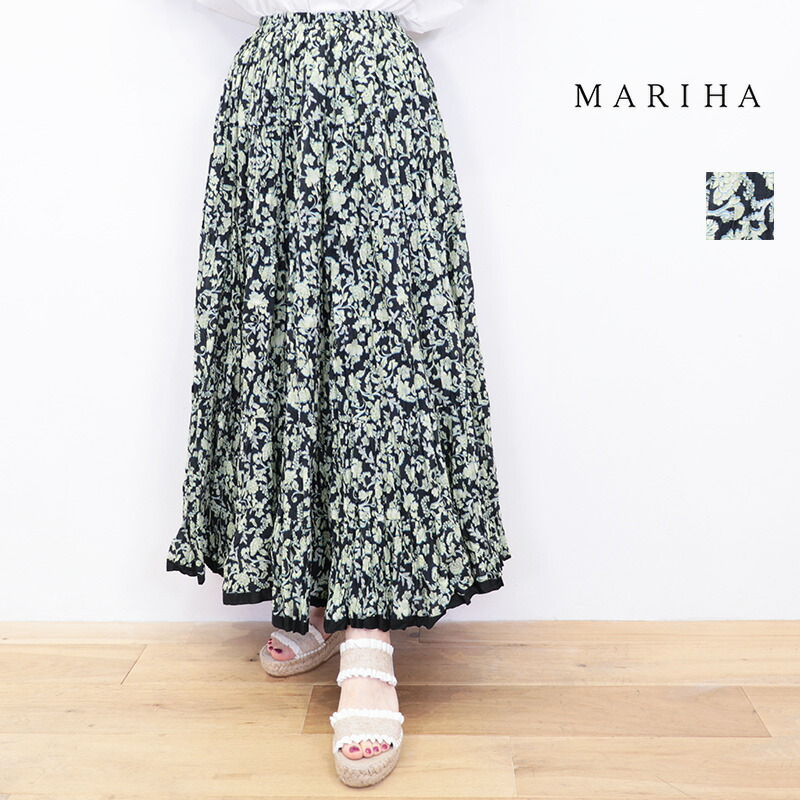 MARIHA マリハ 3212254102 草原の虹のスカート フラワープリントティアードスカート ロングスカート Paisely Bloom/Black | 25SS 春夏