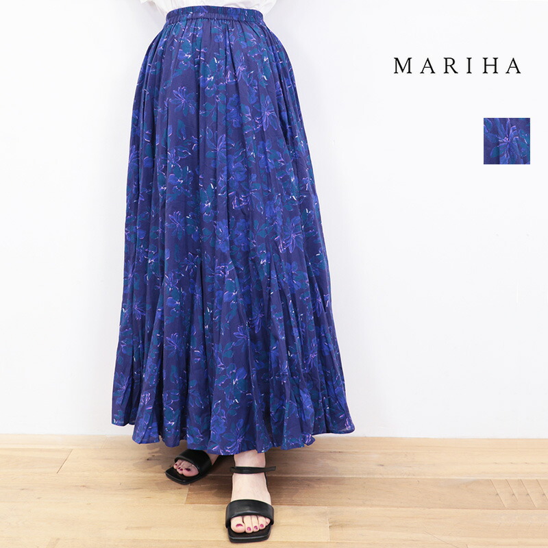 MARIHA マリハ 3212254103 月影のスカート フラワープリントギャザーフレアスカート ロングスカート Garden Petals/Blue | 25SS 春夏