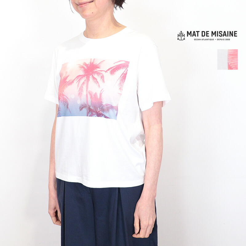MAT DE MISAINE マドゥミゼーヌ 67911780 ヤシの木Tシャツ MILOU シルクスクリーンプリント コットン 綿 | トップス 春夏 26SS