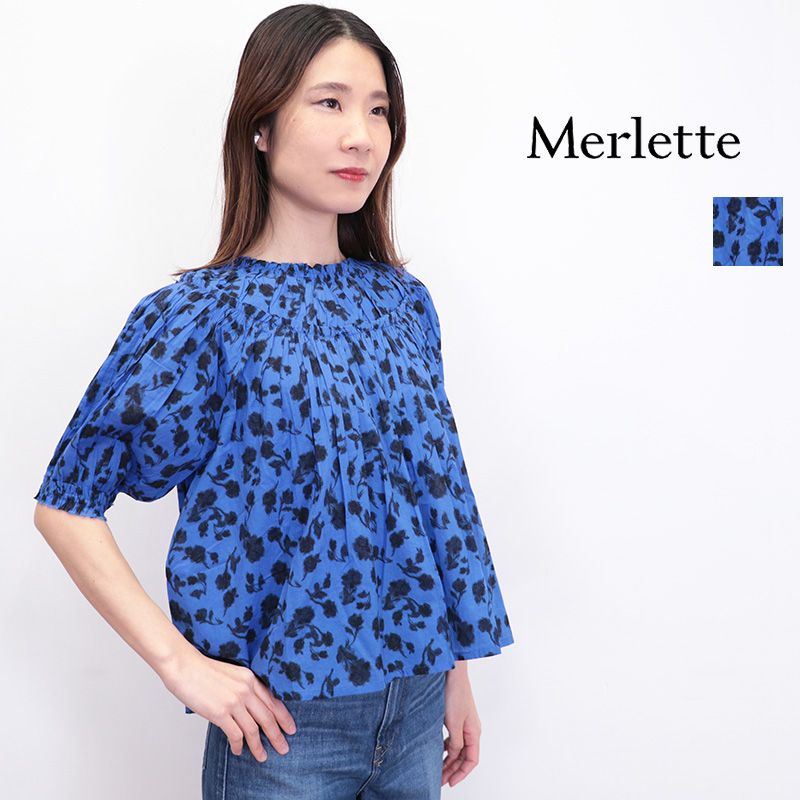 Merlette マーレット 192E46VP Menton Print Top 4110700092 マントンプリントトップ クロップドギャザーブラウス フラワープリント 花柄 パフスリーブ | トップス 25SS 春夏