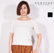 【80%OFF】DEMYLEE デミリー 2910500047 VALENTINA TOP 半袖スクエアネックニットカットソー WSR19031 ホワイト ブラック | 春夏 トップス セーター 19SS