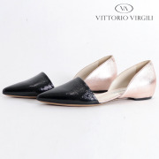 【90%OFF】VITTORIO VIRGILI ヴィットリオヴィルジリ VD2414A シワ加工セパレートフラットパンプス ブラック ピンクシャンパン | 春夏 エナメル 上品 エレガント 18SS
