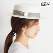 【80%OFF】【アプト別注】Tesi テシ パナマハット CANOTTO M ベージュ グレー | ストローハット カンカン帽 キャノチェ 17SS 帽子