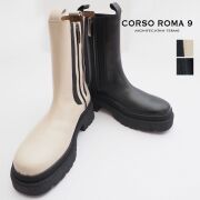【60％OFF】CORSO ROMA9 コルソローマ9 TRUCK04 レザーサイドゴアブーツ ジップアップブーツ ショートブーツ 本革 ホワイト/ブラック | 22AW シューズ 秋冬