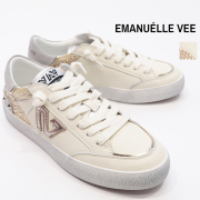 EMANUELLE VEE エマニュエル ヴィー 50023 ラインストーン レザーローカットスニーカー メタリック スタッズ 本革 | 25AW シューズ