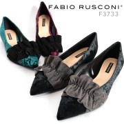 【90%OFF】FABIO RUSCONI ファビオルスコーニ F3733 シャーリングデザインベルベットポインテッドトゥパンプス ブラック ワイン グリーン | 秋冬 ベロア フラット ローヒール レディースシューズ 17AW