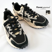 FLOWER MOUNTAIN フラワーマウンテン FM121062 RURIS BLACK/WHITE ローカットスニーカー  ナイロン×スウェード×ハラコアニマル モノトーン ウォーキングシューズ ルリス  | 26AW シューズ 秋冬