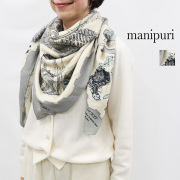 manipuri マニプリ ウールシルクストール ボヤージュ・ア・パリ 0163333008 120×120cm PARIS 街並み 地図 マップ バルーン 気球  | ファッショングッズ 26AW 秋冬