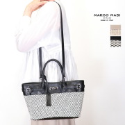 【アプト別注】MARCO MASI マルコマージ 3800  レザー切り替え ラフィアライクトートバッグ 金具付き ハンドバッグ ショルダーバッグ レザー 本革  PA/VIT APA/VIT | 26SS バッグ 春夏