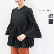 MARIHA マリハ 3214266005/3214266105 ベルフラワーのブラウス Shadow Flora Black,ONYX フラワー柄 小花柄 チュニック 七分袖 フレアスリーブ コットン 綿  | 26AW トップス 秋冬