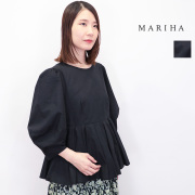 MARIHA マリハ 3214256006 花の蕾のブラウスチュニック 七分袖 バルーンスリーブ パフスリーブ コットン 綿 ONYX ブラック | 25AW トップス 秋冬